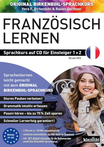 Französisch lernen für Einsteiger 1+2 (ORIGINAL BIRKENBIHL): Sprachkurs auf 2 CDs inkl. Gratis-Schnupper-Abo für den Onlinekurs (Version 2023) von Klarsicht Verlag