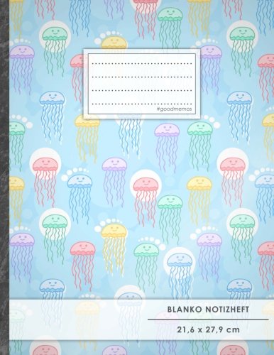 Blanko Notizbuch • A4-Format, 100+ Seiten, Soft Cover, Register, „Quallen Trend“ • Original #GoodMemos Blank Notebook • Perfekt als Zeichenbuch, Skizzenbuch, Blankobuch, Leeres Tagebuch