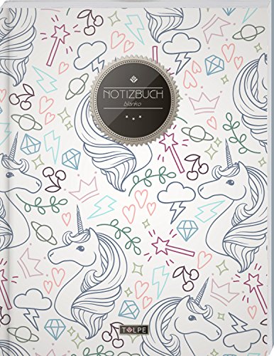 TULPE Blanko Notizbuch A4 „C061 Einhörner“ (140+ Seiten, Vintage Softcover, Seitenzahlen, Register, Weißes Papier - Dickes Notizheft, Skizzenbuch, Zeichenbuch, Blankobuch, Sketchbook) von CREATESPACE