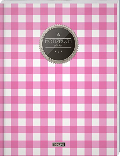 TULPE Blanko Notizbuch A4 „C133 Gingham Style“ (140+ Seiten, Vintage Softcover, Seitenzahlen, Register, Weißes Papier - Dickes Notizheft, Skizzenbuch, Zeichenbuch, Blankobuch, Sketchbook)