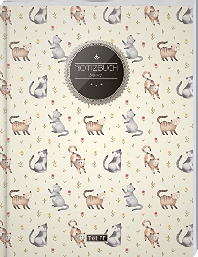 TULPE Blanko Notizbuch A4 „C141 Niedliche Katzen“ (140+ Seiten, Vintage Softcover, Seitenzahlen, Register, Weißes Papier - Dickes Notizheft, Skizzenbuch, Zeichenbuch, Blankobuch, Sketchbook) von CREATESPACE