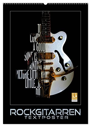 Rockgitarren Textposter (Wandkalender 2025 DIN A2 hoch), CALVENDO Monatskalender von CALVENDO
