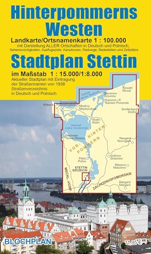 Landkarte Hinterpommerns Westen und Stadtplan Stettin: Maßstab 1:100.000 bzw. 1:15.000