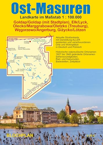 Landkarte Ost-Masuren: Gołdap (Goldap) (mit Stadtplan), Ełk (Lyck), Węgorzewo (Angerburg), Gyżicko (Lötzen), Olecko (Marggrabowa/Oletzko/Treuburg): ... Olecko (Marggrabowa/Oletzko/Treuburg) von BLOCHPLAN