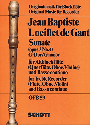 Sonate: Nr. 4 G-Dur. op. 3. Alt-Blockflöte (Flöte, Oboe, Violine) und Basso continuo; Violoncello/Viola da gamba ad libitum.: No. 4 G major. op. 3. ... ad libitum. (Originalmusik für Blockflöte) von Schott Publishing