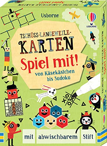 Tschüss-Langeweile-Karten: Spiel mit!: von Käsekästchen bis Sudoku – mit abwischbarem Stift (Tschüss-Langeweile-Reihe)