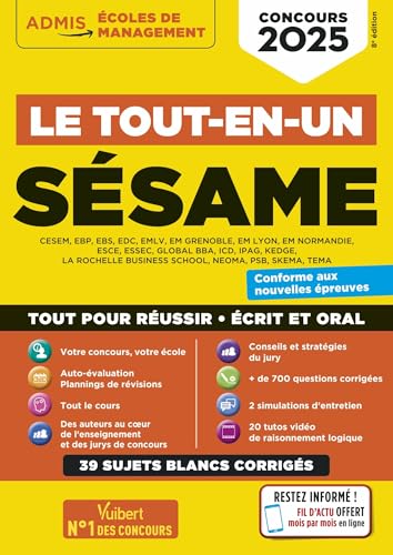 Le tout-en-un SÉSAME - 39 sujets blancs - Écrits et oraux - Tutos offerts: Concours 2025 von VUIBERT