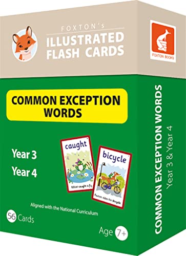 Common Exception Words Flash Cards: Year 3 and Year 4 Words - Perfect for Home Learning - with 106 Colourful Illustrations (Foxton's Illustrated Flash Cards)