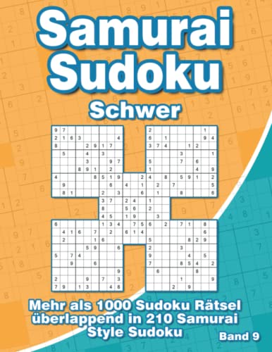 Samurai Sudoku Schwer: Sudoku Buch mit 1000 5-Fach Sudoku in 210 Samurai Rätsel im Großdruck von Independently published