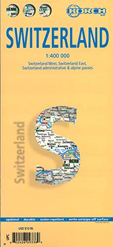 Switzerland, Schweiz, Borch Map: Switzerland West, Switzerland East, Switzerland administrative & alpine passes