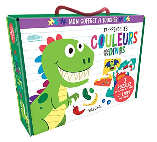 J'apprends les couleurs avec les dinos: Coffret avec 3 puzzles en silicone de 3 pièces et 1 livre tout-carton von SHOEBOX MEDIA