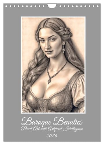 Baroque Beauties, Pencil Art with Artificial Intelligence (Wall Calendar 2026 DIN A4 portrait), CALVENDO 12 Month Wall Calendar: Different female characters, but all are beautiful and captivating. von Calvendo