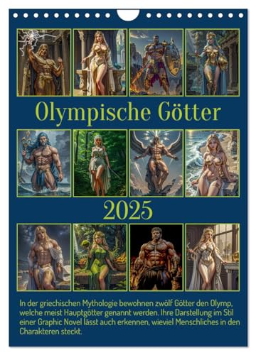 Olympische Götter (Wandkalender 2025 DIN A4 hoch), CALVENDO Monatskalender: Griechische Mythologie als Graphic Novel von Calvendo