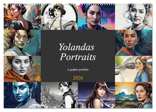 Yolanda's portraits, a graphic portfolio (Wall Calendar 2026 DIN A2 landscape), CALVENDO 12 Month Wall Calendar: A face in twelve pictorial manifestations von Calvendo