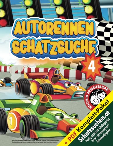 Auto Schatzsuche Kindergeburtstag ab 4 Jahren: Helft bei dieser Schnitzeljagd dem Rennauto Green das Rennen zu gewinnen! Ran ans Partysteuer! Alle Materialien enthalten. (Bravo Schatzsuche)