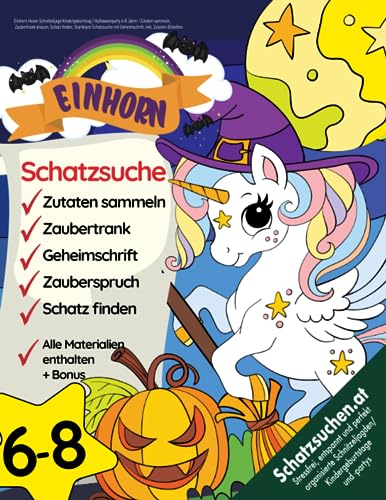 Einhorn Hexen Schnitzeljagd Kindergeburtstag / Halloweenparty 6-8 Jahre: Zutaten sammeln, Zaubertrank brauen, Schatz finden. Startklare Schatzsuche mit Geheimschrift, inkl. Zutaten-Etiketten. Einhorn Hexen Schnitzeljagd Kindergeburtstag / Halloweenparty 6-8 Jahre: Zutaten sammeln, Zaubertrank brauen, Schatz finden. Startklare Schatzsuche mit Geheimschrift, inkl. Zutaten-Etiketten.