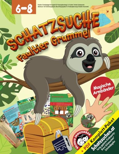 Faultier-Schnitzeljagd-Partyspiel für Kindergeburtstage (6-8 Jahre): Großes Schatzsuche-Abenteuer mit Schnitzeljagdspiel: Beschäftigungsidee für ... (Faultier Geschenk) (Bravo Schatzsuche)