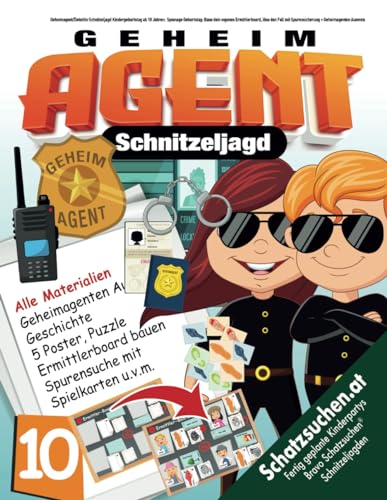 Geheimagent/Detektiv Schnitzeljagd Kindergeburtstag ab 10 Jahren: Spionage Geburtstag: Baue dein eigenes Ermittlerboard, löse den Fall mit Spurensicherung + Geheimagenten Ausweis (Bravo Schatzsuche)