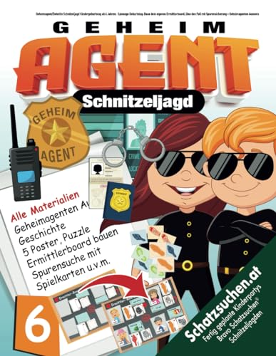 Geheimagent/Detektiv Schnitzeljagd Kindergeburtstag ab 6 Jahren: Spionage Geburtstag: Baue dein eigenes Ermittlerboard, löse den Fall mit Spurensicherung + Geheimagenten Ausweis (Bravo Schatzsuche)