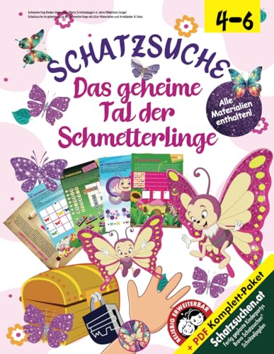 Schmetterling Kinder-Geburtstag/Party Schnitzeljagd 4-6 Jahre (Mädchen/Junge): Schatzsuche im geheimen Tag der Schmetterlinge mit allen Materialien und Armbänder & Deko. (Bravo Schatzsuche)