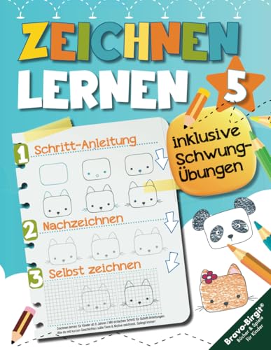 Zeichnen lernen für Kinder ab 5 Jahren | Mit einfachen Schritt für Schritt Anleitungen: Wie du mit kurzen Geschichten süße Tiere zeichnest, mit Schwungübungen