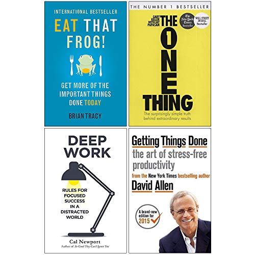 Eat That Frog, The One Thing, Deep Work, Getting Things Done 4 Books Collection Set