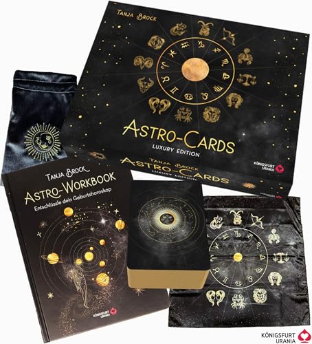 Astro-Cards - Luxury Edition: großformatige Box mit Goldprägung, 43 Karten mit Goldprägung und Goldschnitt, Samtbeutel mit Zugband, ein Legetuch und mit Workbook: Samtbeutel, Legetuch, Workbook, Astro-Cards - Luxury Edition: großformatige Box mit Goldprägung, 43 Karten mit Goldprägung und Goldschnitt, Samtbeutel mit Zugband, ein Legetuch und mit Workbook: Samtbeutel, Legetuch, Workbook,