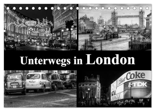 Unterwegs in London (Tischkalender 2024 DIN A5 quer), CALVENDO Monatskalender: London - hochwertige schwarz-weiß Fotografien von CALVENDO