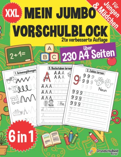 Mein Jumbo Vorschulblock: Spielend einfach Zahlen und Buchstaben lernen plus Schwungübungen - A4 Vorschule Übungshefte ab 5 Jahre für Junge und ... - auch für Kindergarten und Schule, Band 1) Mein Jumbo Vorschulblock: Spielend einfach Zahlen und Buchstaben lernen plus Schwungübungen - A4 Vorschule Übungshefte ab 5 Jahre für Junge und ... - auch für Kindergarten und Schule, Band 1)