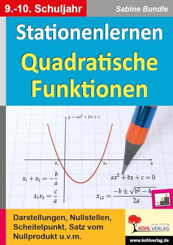 Stationenlernen Quadratische Funktionen: Darstellungen, Nullstellen, Scheitelpunkt, Satz vom Nullprodukt u.v.m.