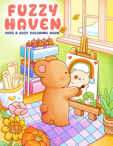 Fuzzy Haven: Super Cute Coloring Book for Adults and Teens Featuring Adorable Animals Characters
