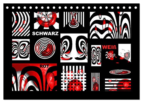 SCHWARZ, WEIß, ROT (Tischkalender 2025 DIN A5 quer), CALVENDO Monatskalender: Design in schwarz, weiß, rot von Calvendo