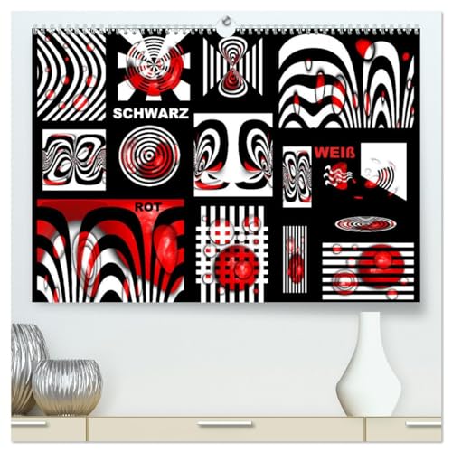 SCHWARZ, WEIß, ROT (hochwertiger Premium Wandkalender 2025 DIN A2 quer), Kunstdruck in Hochglanz: Design in schwarz, weiß, rot von Calvendo