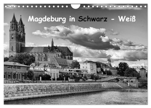 Magdeburg in Schwarz - Weiß (Wandkalender 2025 DIN A4 quer), CALVENDO Monatskalender: Sehenswürdigkeiten der Landeshauptstadt von Sachsen-Anhalt von CALVENDO