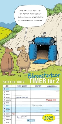 Bärenstarker Planer für zwei 2025: Wandkalender, Monatskalender mit viel Platz zum Eintragen und lustigen Cartoons von Steffen Butz von Lappan