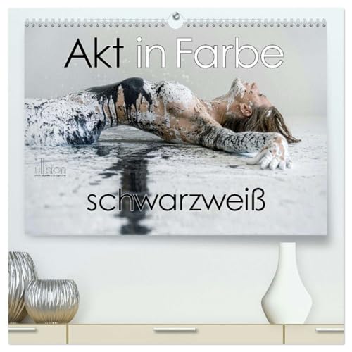 Akt in Farbe – schwarzweiß (hochwertiger Premium Wandkalender 2026 DIN A2 quer), Kunstdruck in Hochglanz von CALVENDO