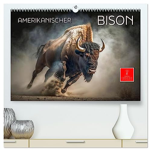 Amerikanischer Bison (hochwertiger Premium Wandkalender 2025 DIN A2 quer), Kunstdruck in Hochglanz von CALVENDO