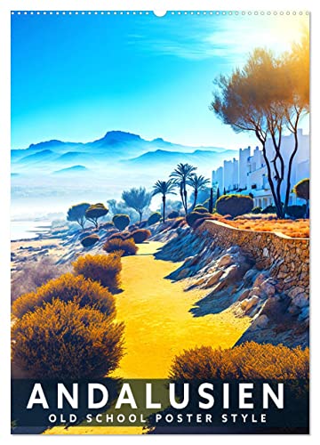 Andalusien - Old School Poster Style (Wandkalender 2025 DIN A2 hoch), CALVENDO Monatskalender von CALVENDO