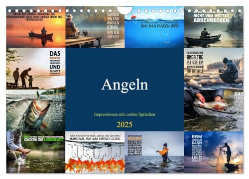 Angeln - Impressionen mit coolen Sprüchen (Wandkalender 2025 DIN A4 quer), CALVENDO Monatskalender von CALVENDO