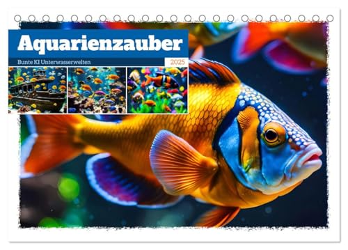 Aquarienzauber - Bunte KI Unterwasserwelten (Tischkalender 2025 DIN A5 quer), CALVENDO Monatskalender von CALVENDO