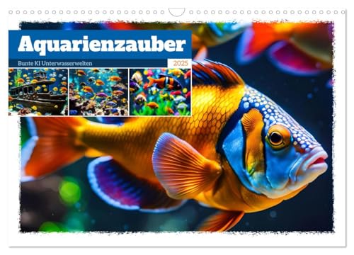 Aquarienzauber - Bunte KI Unterwasserwelten (Wandkalender 2025 DIN A3 quer), CALVENDO Monatskalender von CALVENDO
