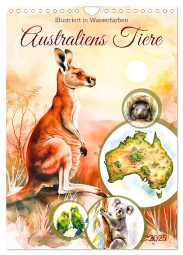 Australiens Tiere - Illustriert in Wasserfarben (Wandkalender 2025 DIN A4 hoch), CALVENDO Monatskalender von CALVENDO