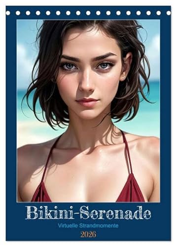 Bikini-Serenade (Tischkalender 2026 DIN A5 hoch), CALVENDO Monatskalender: Erleben Sie den Zauber virtueller Strandschönheiten im Bikini, während sie ... Meeresbrise einfangen. (CALVENDO Menschen) von Calvendo