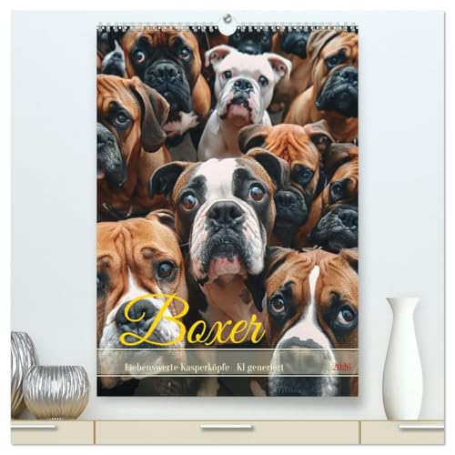 Boxer - Liebenswerte Kasperköpfe (hochwertiger Premium Wandkalender 2026 DIN A2 hoch), Kunstdruck in Hochglanz von CALVENDO