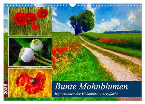 Bunte Mohnblumen - Impressionen der Mohnblüte in Acrylfarbe (Wandkalender 2025 DIN A3 quer), CALVENDO Monatskalender von CALVENDO