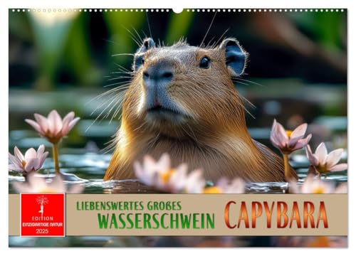 Capybara - liebenswertes großes Wasserschwein (Wandkalender 2025 DIN A2 quer), CALVENDO Monatskalender: Der sanfte Riese zaubert ein Lächeln in alle Gesichter. (CALVENDO Tiere) von Calvendo