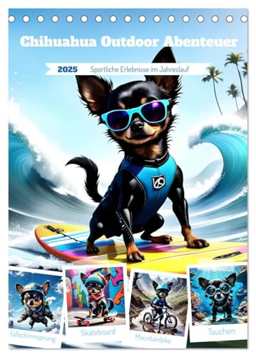 Chihuahua Outdoor Abenteuer (Tischkalender 2025 DIN A5 hoch), CALVENDO Monatskalender von CALVENDO