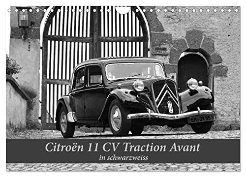 Citroën 11 CV Traction Avant in schwarzweiss (Wandkalender 2025 DIN A4 quer), CALVENDO Monatskalender von CALVENDO