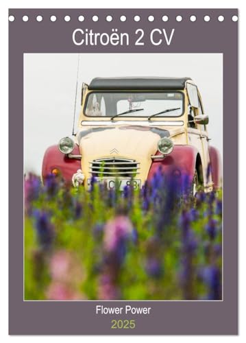 Citroën 2 CV – Flower Power (Tischkalender 2025 DIN A5 hoch), CALVENDO Monatskalender von CALVENDO
