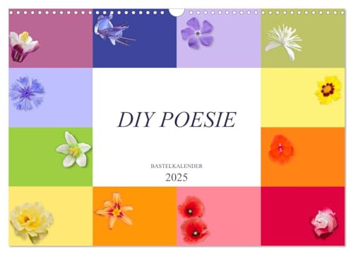 DIY POESIE - BASTELKALENDER (Wandkalender 2025 DIN A3 quer), CALVENDO Monatskalender: DIY POESIE - Zarte Blüten in fröhlichen Regenbogenfarben und ... unbegrenzte kreative Ideen (CALVENDO Hobbys) von CALVENDO